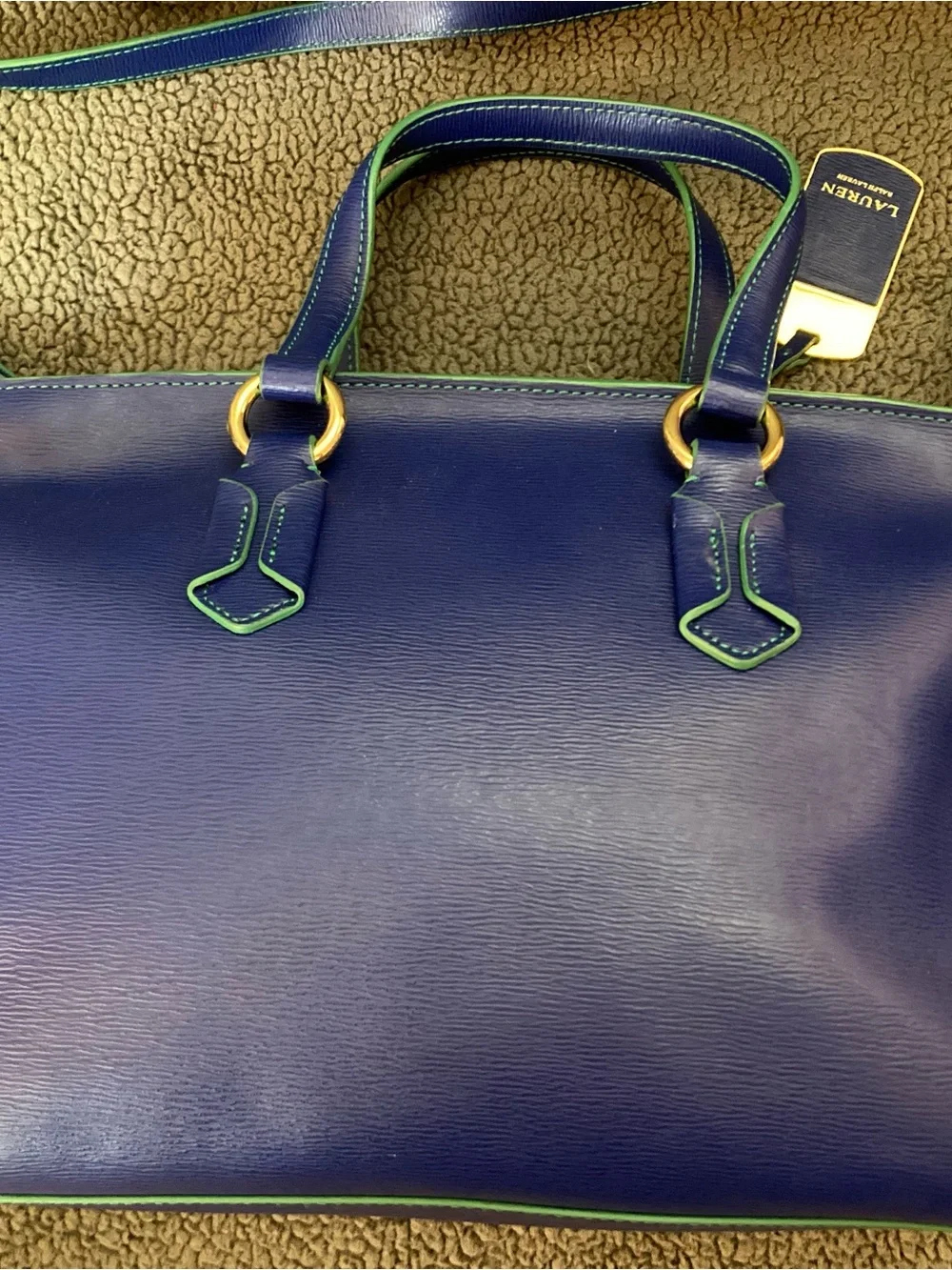 Lauren Ralph Lauren Royal Blue Leather Satchel with Lime Trim